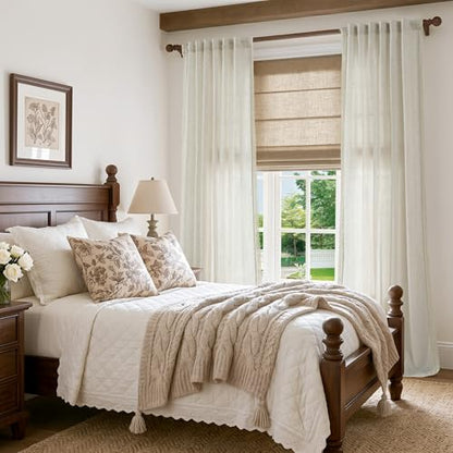 jinchan Beige Linen Curtains with Laced Trim Back Tab 50x 102 Inch 2 Panels - color: Laced Beige, size: 50"W x 102"L (Pack of 2)