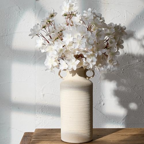 Vaseking Ceramic Rustic Vase with 2 Round Handles, Antique Farmhouse Flower Vase, Vintage Terracotta Vases for Home Decor, Wedding, Living Room, Table, Shelf Decor - 10.2 Inch Tall, Fossil - color: 18651-fossil