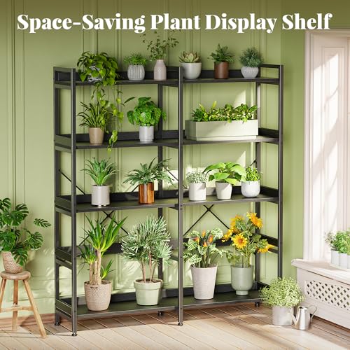 Huuger 5 Tier Bookshelf with 10 Open Shelves and Raised Baffle, Black - color: Black, size: 5 Tier