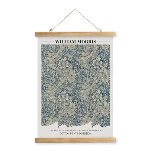 MIDEFINCH William Morris Vintage Blue Botanical Linen Canvas Scroll Poster - color: WILLIAM MORRIS B