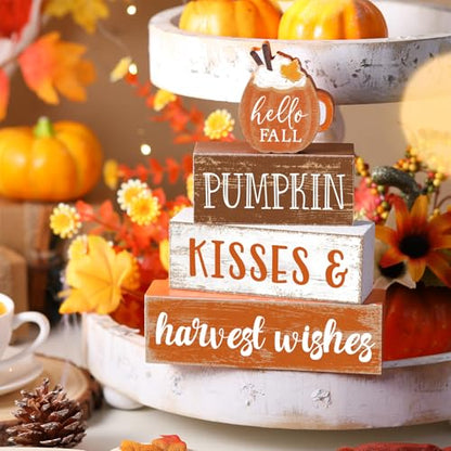 4 Pcs Fall Decor for Home Hello Fall Wooden Signs with Ice Cream Cup - style: Pumpkin Spice