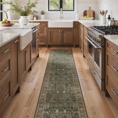 Bavni 2x10 Kitchen Runner Rug, Washable Non Slip, Dark Green Brown - color: Dark Green Brown, size: 2' x 10' (Rectangular)