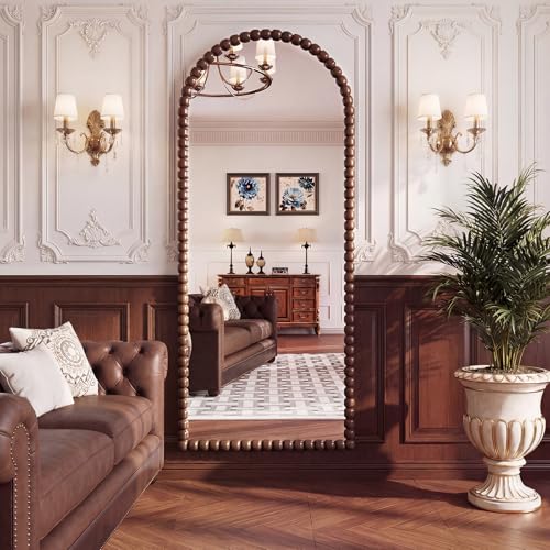 Antique Brown Full Length Mirror 71x28 Inch, Beaded Standing Mirror - color: Antique Brown