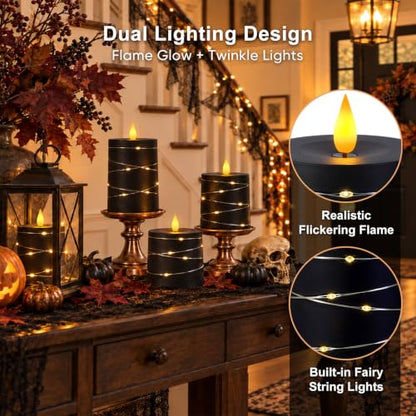 Raycare Halloween Battery Operated Flameless LED Pillar Candle with Remote - color: 5pcs-black