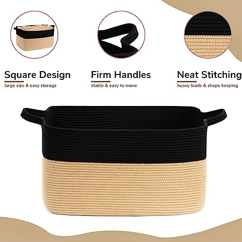 Goodpick Large Woven Blanket Basket, Rectangle, Black & Camel - color: Black Camel, size: Large(21.6"L x 14.9"W x 11.8"H)