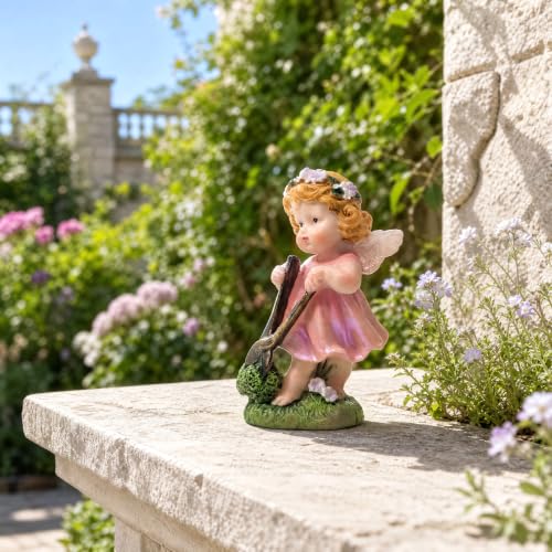 XJar Garden Fairy Figurine, Hand Painted Resin Yard Decor Statue - color: Flower Fairy Gardener-pink
