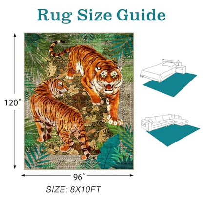 AooHHooA Tiger Area Rug 8x10, Tiger Rugs for Living Room Green - color: Tiger-1, size: 8' x 10' (Rectangular)