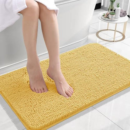 OLANLY Small Bathroom Rugs 24x16, Extra Soft Absorbent Chenille Bath Rugs - color: Yellow, size: 24" X 16"
