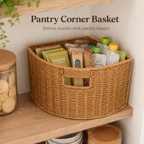 Healifty Triangle Wicker Storage Basket Woven Corner Shelf Basket 15 X 11''