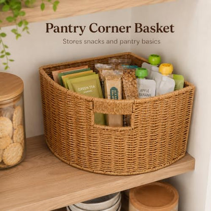 Healifty Triangle Wicker Storage Basket Woven Corner Shelf Basket 15 X 11''