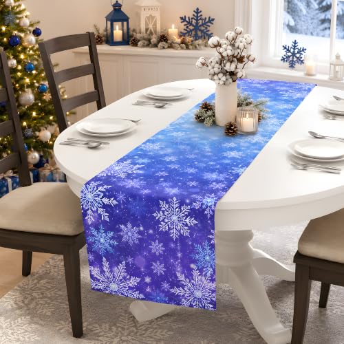 Christmas Decorations - Blue and White Winter Snowflake Table Runner - color: Christmas Snowflake
