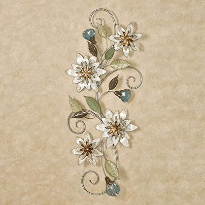 Touch of Class Serene Blooms Floral Vine Wall Art - Metal - Silver, Green, Brown, Blue, Gold - Vertically, Horizontally Hanging Artwork for Bedroom, Living Room, Hallway, Entryway, Foyer
