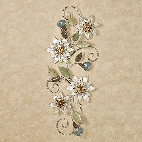 Touch of Class Serene Blooms Floral Vine Wall Art - Metal - Silver, Green, Brown, Blue, Gold - Vertically, Horizontally Hanging Artwork for Bedroom, Living Room, Hallway, Entryway, Foyer