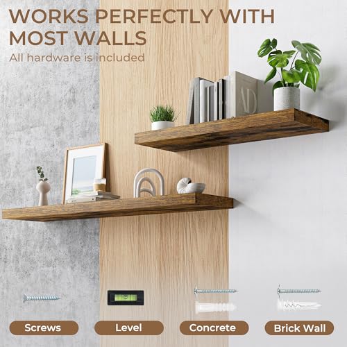 RICHFOCUS Long Floating Shelves for Wall 2Pack|Rustic Brown|48" Lx12 D - color: Rustic Brown, size: 48"L x 11.6"D, Set of 2