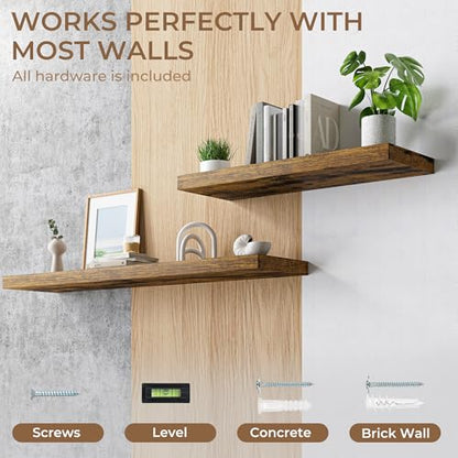 RICHFOCUS Long Floating Shelves for Wall 2Pack|Rustic Brown|48" Lx12 D - color: Rustic Brown, size: 48"L x 11.6"D, Set of 2