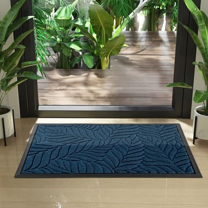 Yimobra Leaf Pattern Door Mat, 29.5 x 17 in, Blue - color: Blue, size: 29.5x17 in