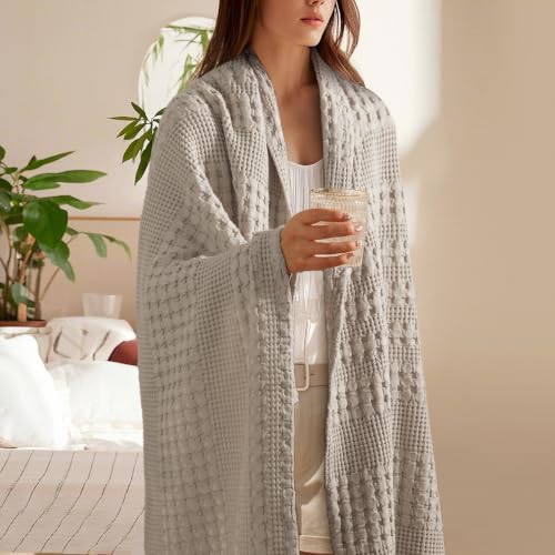 PHF Lightweight 100% Cotton Waffle Throw Blanket for Couch, Pearl Gray - color: 20 Pearl Gray, size: Throw(50"x60")