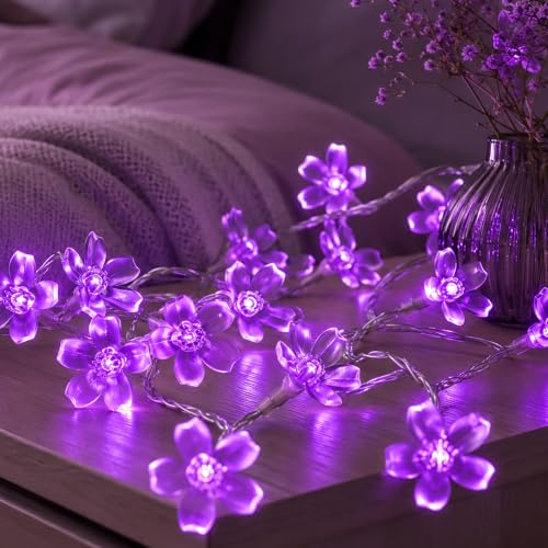 33ft 100 LED Plug in Purple Fairy Cherry Blossom Flower String Lights Decor - color: Purple