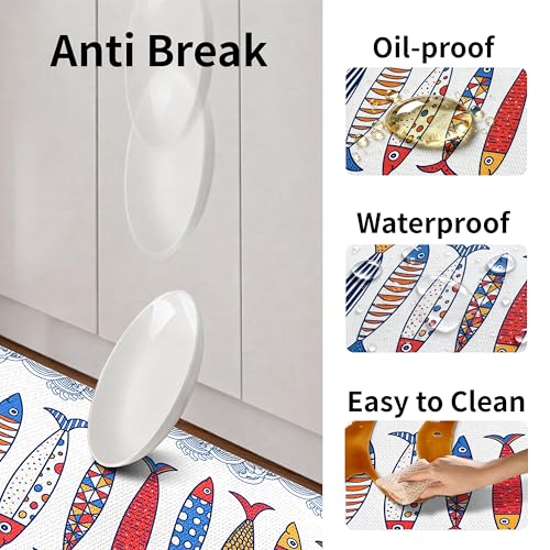 Kitchen Rugs for Floor 2 Pcs Memory Foam Padded Anti Fatigue Kitchen Mat - color: Fish-02