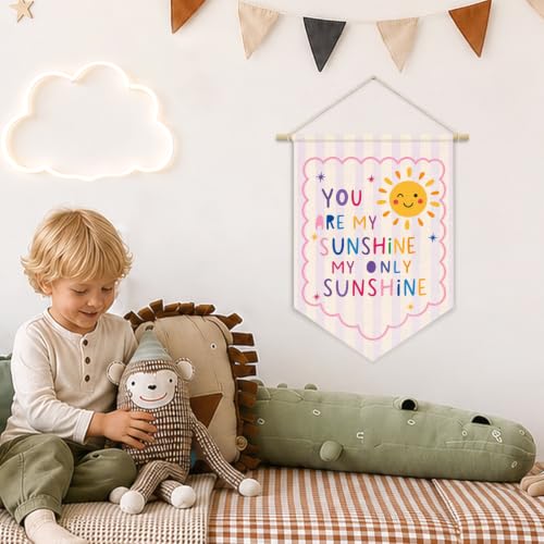 You Are My Sunshine Baby Girl Nursery Decor Wall Hanging Flag - color: 04-You Are My Sunshine Pink (Beige)