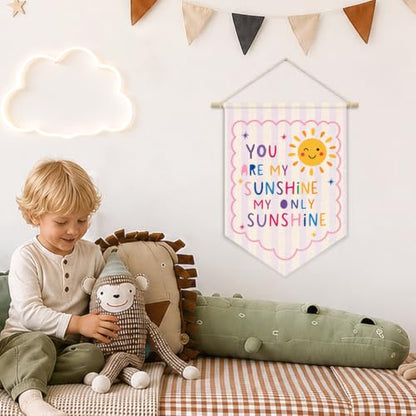 You Are My Sunshine Baby Girl Nursery Decor Wall Hanging Flag - color: 04-You Are My Sunshine Pink (Beige)