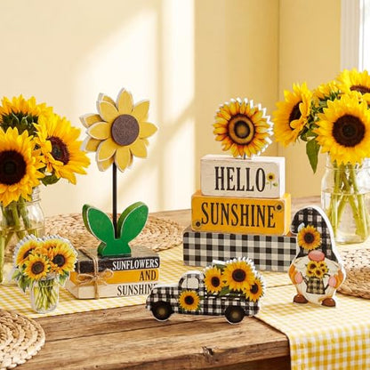 11 Pcs Sunflower Table Centerpiece Decorations, Wooden Stacked Sign - style: Sunflower
