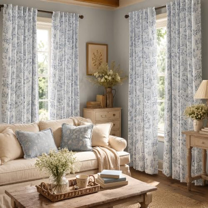 jinchan Blue Blackout Curtains 84 Inch Woodland Back Tab 2 Panels - color: Blue on Beige, size: 50"W x 84"L (Pack of 2)