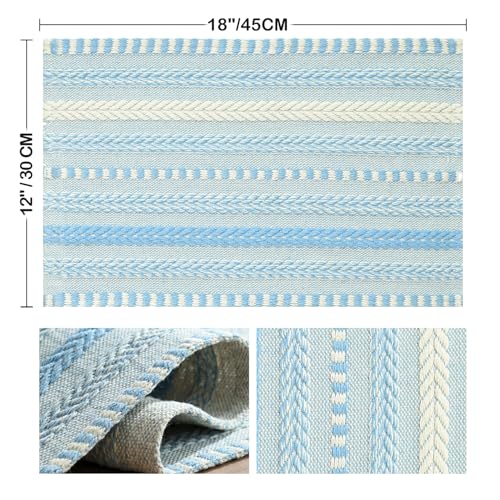Artoid Mode Sky Blue Woven Braided Stripe Placemats Set of 4-12x18 Inch - color: Sky Blue, size: 12" x 18", 4 Pcs