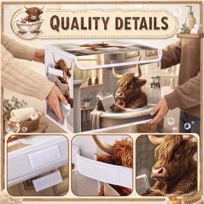 Briwooody Highland Cow Storage Bin with Lid and Carrying Handle - style: Bathroom Highland Cow