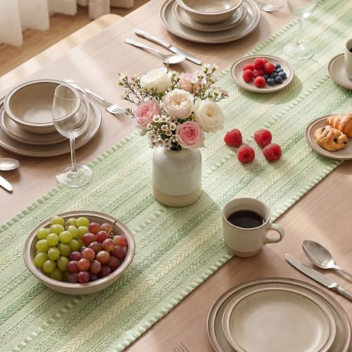 Artoid Mode Sage Green Farmhouse Stripe Braided Table Runner 12x72 Inch - color: Sage Green, size: 12" x 72", Table Runner