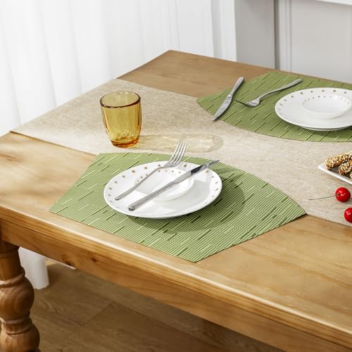 SHACOS PVC Woven Vinyl Wedge Placemats Set of 4 Round Table Placemats Wipe Clean Heat Resistant Round Table Mats (4, Green) - color: Green