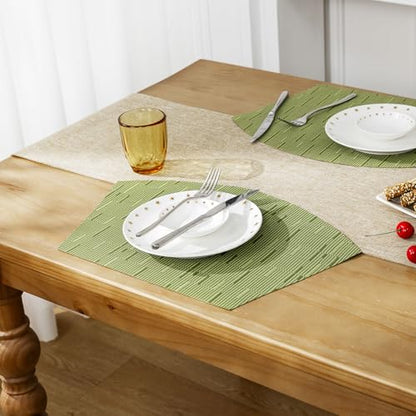 SHACOS PVC Woven Vinyl Wedge Placemats Set of 4 Round Table Placemats Wipe Clean Heat Resistant Round Table Mats (4, Green) - color: Green