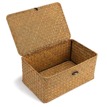 Nonam Small Wicker Basket with Lid,Seagrass Shelf Storage Basket,Natural - color: S-Natural
