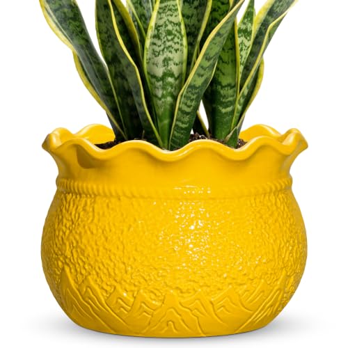 Ceramic Plant Pots Indoor, 10 Inch Large Planter, Yellow - color: Yellow, size: 10 Inch
