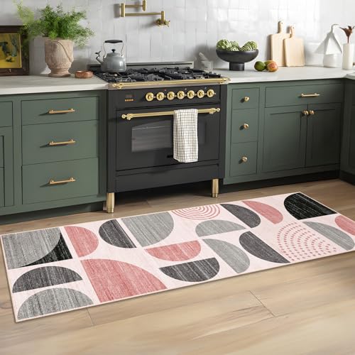 MUJOO Pink Runner Rug Washable,Boho 2x6 Area Rugs Non Slip Modern Abstract - color: Pink and Grey, size: 2' x 6' (Rectangular)