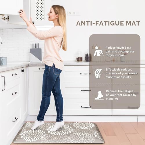 Kitchen Mat Water-Resistant Kitchen Rugs Cushioned Anti-Fatigue Floor Mat - color: Khaki, size: 28"L x 17.3"W x 0.5"Th