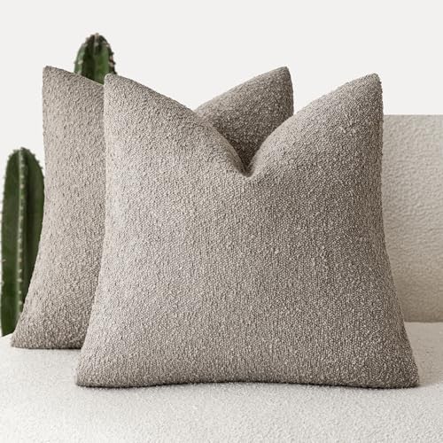 Foindtower Decorative Textured Boucle Throw Pillow Covers 16x16 Light Taupe - color: Light Taupe, size: 16" x 16" (Pack of 2)
