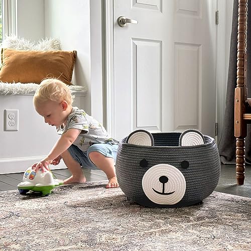 CherryNow Large Baby Basket for Gifts Empty, Cute Bear Design, Grey - color: Grey, size: 15.7"D x 10.5"H