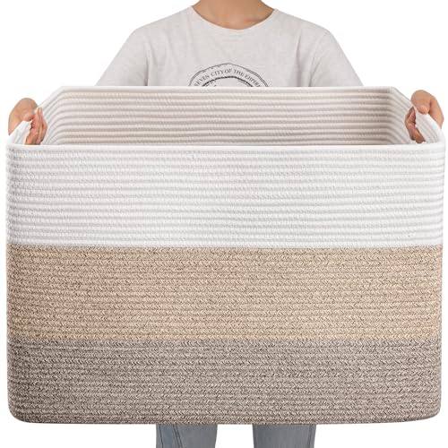 OIAHOMY 108L Extra Large Blanket Basket Dog Toy Basket Gradient Brown - color: Gradient Brown