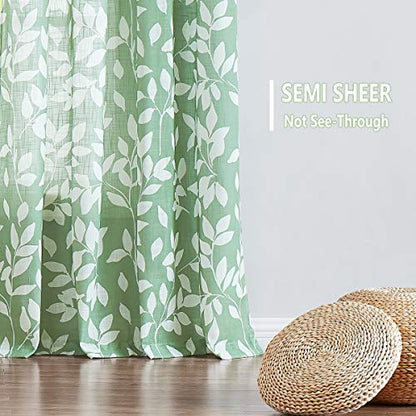 White Green Print Curtains for Living Room 54"Olive Semi Sheers 2pk - color: Green, size: 52"W x 54"L (Pack of 2)