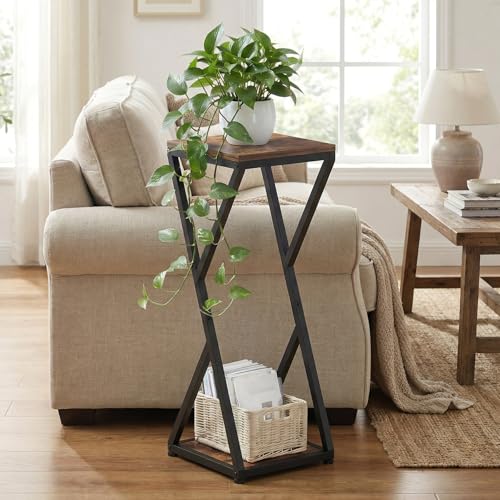 2-Tier Tall Plant Stand Indoor, Small Square Side Table for Home