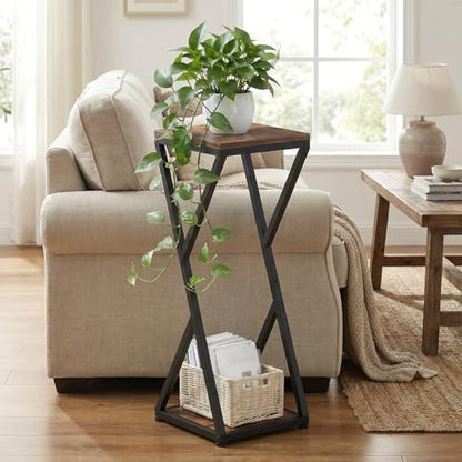 2-Tier Tall Plant Stand Indoor, Small Square Side Table for Home