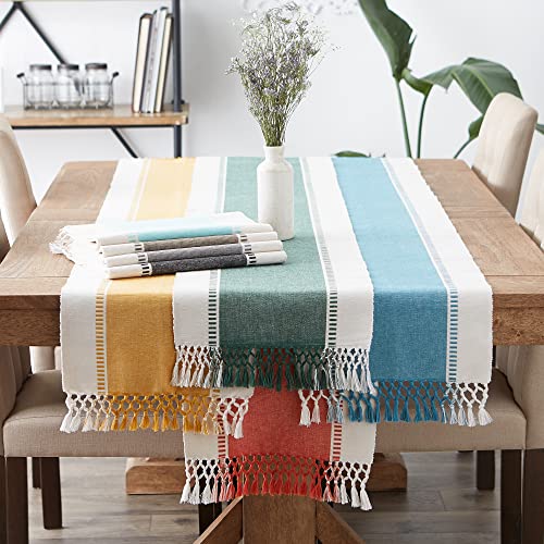 DII Dobby Stripe Table Runner, 13x72 Cool Gray & Cream Background - color: Cool Gray, size: 13x72"