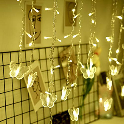Butterfly Curtain Fairy Lights USB Plug in,8 Modes 120 LED 19.7FT Firefly Twinkle Timer String Lights with Remote, Waterproof Copper Wire for Bedroom Patio Christmas Wedding Party Dorm(Warm White) - color: Warm White