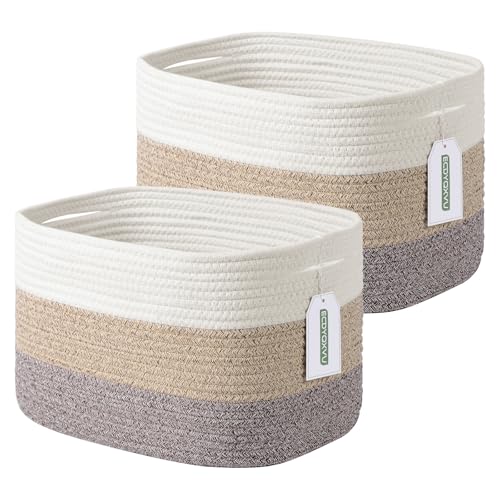 ECDYQXVU 15x10x9 Inch Woven Cotton Rope Storage Basket, 2 Pack - color: Gradient Brown, size: 2 Pack