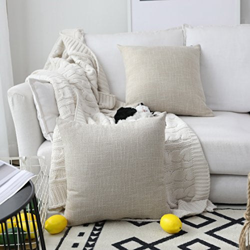 Kevin Textile Simple Linen Pillow Covers Nordic Stars Soft Cushion Case with Hidden Zipper, 2 Pc, 16"x16", Light Beige - color: Light Beige, size: 16" x 16" (Pack of 2)