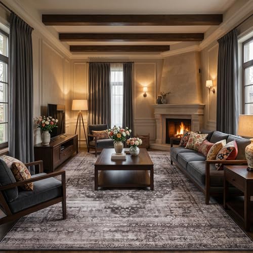 8x10 Washable Vintage Area Rug - Distressed Non-Slip Rugs Soft Large Medallion Carpets for Living Room Bedroom Dining Room Office Home Decor, Black - color: Brown, size: 8' x 10' (Rectangular)