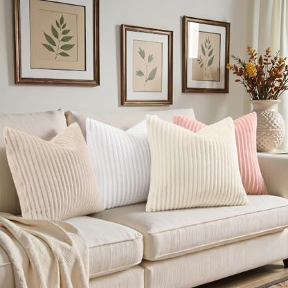 Simmore Fall Soft Cream White Flannel Throw Pillow Covers 18X18 Set of 2 - color: Cream White, size: 18" x 18" (Pack of 2)