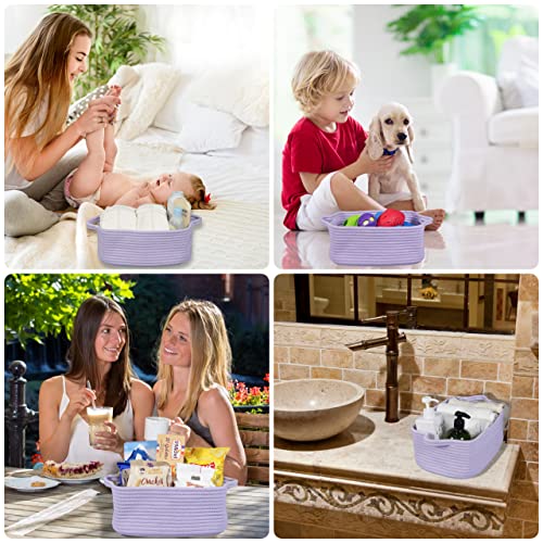 XUANGUO Medium Woven Cotton Rope Storage Basket with Handles, Light Purple - color: light purple