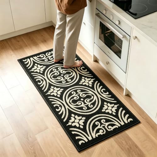 Kitchen Rug Non Slip Washable 18x48 Absorbent Black Runner - size: 18''×48''